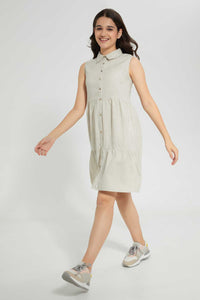 Redtag-Beige-Linen-Shirt-Dresses-Senior-Girls-9 to 14 Years