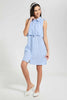 Redtag-Blue/White-Stripes-Collared-Front-Tie-Shirt-Dress-Dresses-Senior-Girls-9 to 14 Years