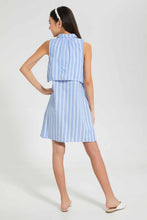 تنزيل الصورة على معرض الصور، Redtag-Blue/White-Stripes-Collared-Front-Tie-Shirt-Dress-Dresses-Senior-Girls-9 to 14 Years
