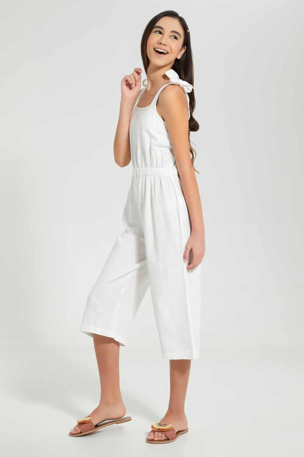 Redtag-White-Linen-Jumpsuit-Jumpsuits-Senior-Girls-9 to 14 Years