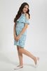 Redtag-Blue-Floral-Print-Cold-Shoulder-Dress-Dresses-Senior-Girls-9 to 14 Years
