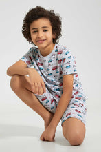 Load image into Gallery viewer, Redtag-Grey-Car-Print-T-Shirt-And-Short-Set-Pyjama-Sets-Boys-2 to 8 Years
