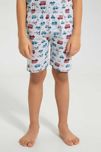 Redtag-Grey-Car-Print-T-Shirt-And-Short-Set-Pyjama-Sets-Boys-2 to 8 Years