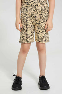 Redtag-Brown-Splat-Aop-T-Shirt-And-Short-Set-Pyjama-Sets-Boys-2 to 8 Years
