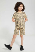 Load image into Gallery viewer, Redtag-Brown-Splat-Aop-T-Shirt-And-Short-Set-Pyjama-Sets-Boys-2 to 8 Years
