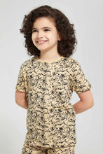 Load image into Gallery viewer, Redtag-Brown-Splat-Aop-T-Shirt-And-Short-Set-Pyjama-Sets-Boys-2 to 8 Years
