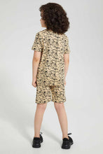 Load image into Gallery viewer, Redtag-Brown-Splat-Aop-T-Shirt-And-Short-Set-Pyjama-Sets-Boys-2 to 8 Years
