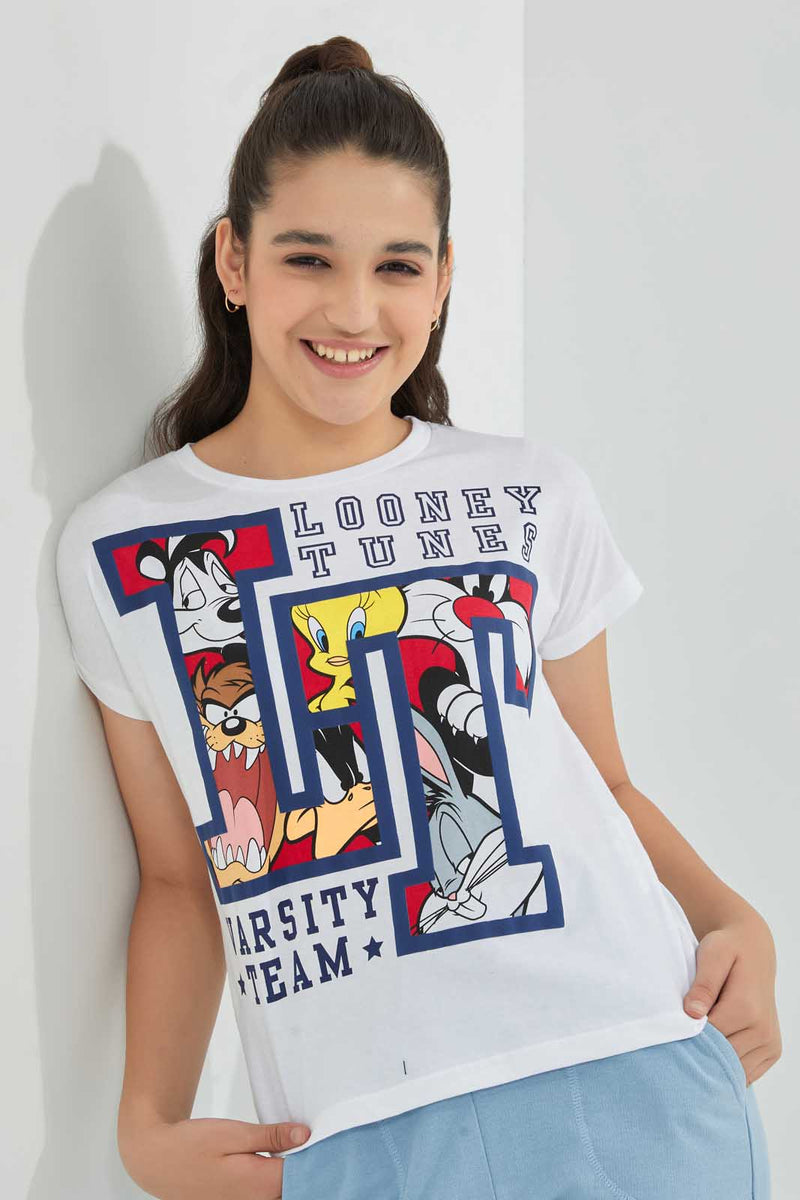 Redtag-White-Looney-Tunes-T-Shirt-Graphic-T-Shirts-Senior-Girls-9 to 14 Years