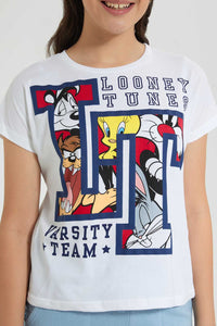 Redtag-White-Looney-Tunes-T-Shirt-Graphic-T-Shirts-Senior-Girls-9 to 14 Years