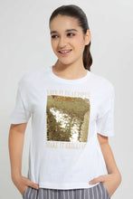 تنزيل الصورة على معرض الصور، Redtag-White-Reversible-Sequins-Boxy-Top-Embellished-T-Shirts-Senior-Girls-9 to 14 Years

