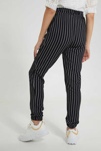 Redtag-Black/White-Stripes-Harem-Pant-Harem-Pants-Senior-Girls-9 to 14 Years