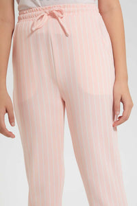 Redtag-Pink/White-Stripes-Harem-Pant-Harem-Pants-Senior-Girls-9 to 14 Years