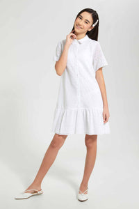 Redtag-White-Lace-Collared-Shirt-Dress-Dresses-Senior-Girls-9 to 14 Years