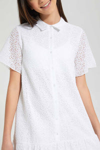 Redtag-White-Lace-Collared-Shirt-Dress-Dresses-Senior-Girls-9 to 14 Years