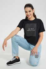 Load image into Gallery viewer, Redtag-Black-Rhinestone-Boxy-Top-Embellished-T-Shirts-Senior-Girls-9 to 14 Years
