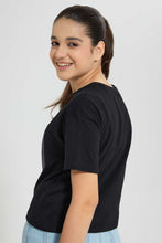 Load image into Gallery viewer, Redtag-Black-Rhinestone-Boxy-Top-Embellished-T-Shirts-Senior-Girls-9 to 14 Years
