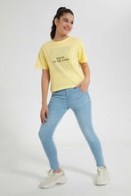 Load image into Gallery viewer, Redtag-Yellow-Rhinestone-Boxy-Top-Embellished-T-Shirts-Senior-Girls-9 to 14 Years
