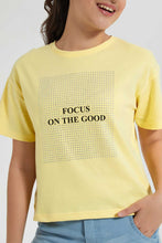 Load image into Gallery viewer, Redtag-Yellow-Rhinestone-Boxy-Top-Embellished-T-Shirts-Senior-Girls-9 to 14 Years

