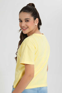 Redtag-Yellow-Rhinestone-Boxy-Top-Embellished-T-Shirts-Senior-Girls-9 to 14 Years
