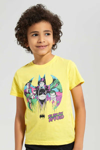 Redtag-Yellow-Batman-T-Shirt-And-Short-Pyjama-Set-Pyjama-Sets-Boys-2 to 8 Years