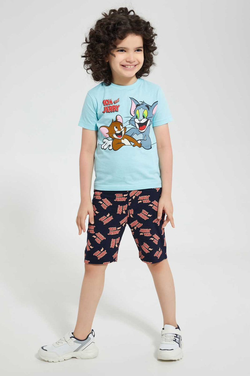 Redtag-Blue-Tom-And-Jerry-T-Shirt-And-Short-Pyjama-Set-Pyjama-Sets-Boys-2 to 8 Years