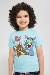 Redtag-Blue-Tom-And-Jerry-T-Shirt-And-Short-Pyjama-Set-Pyjama-Sets-Boys-2 to 8 Years