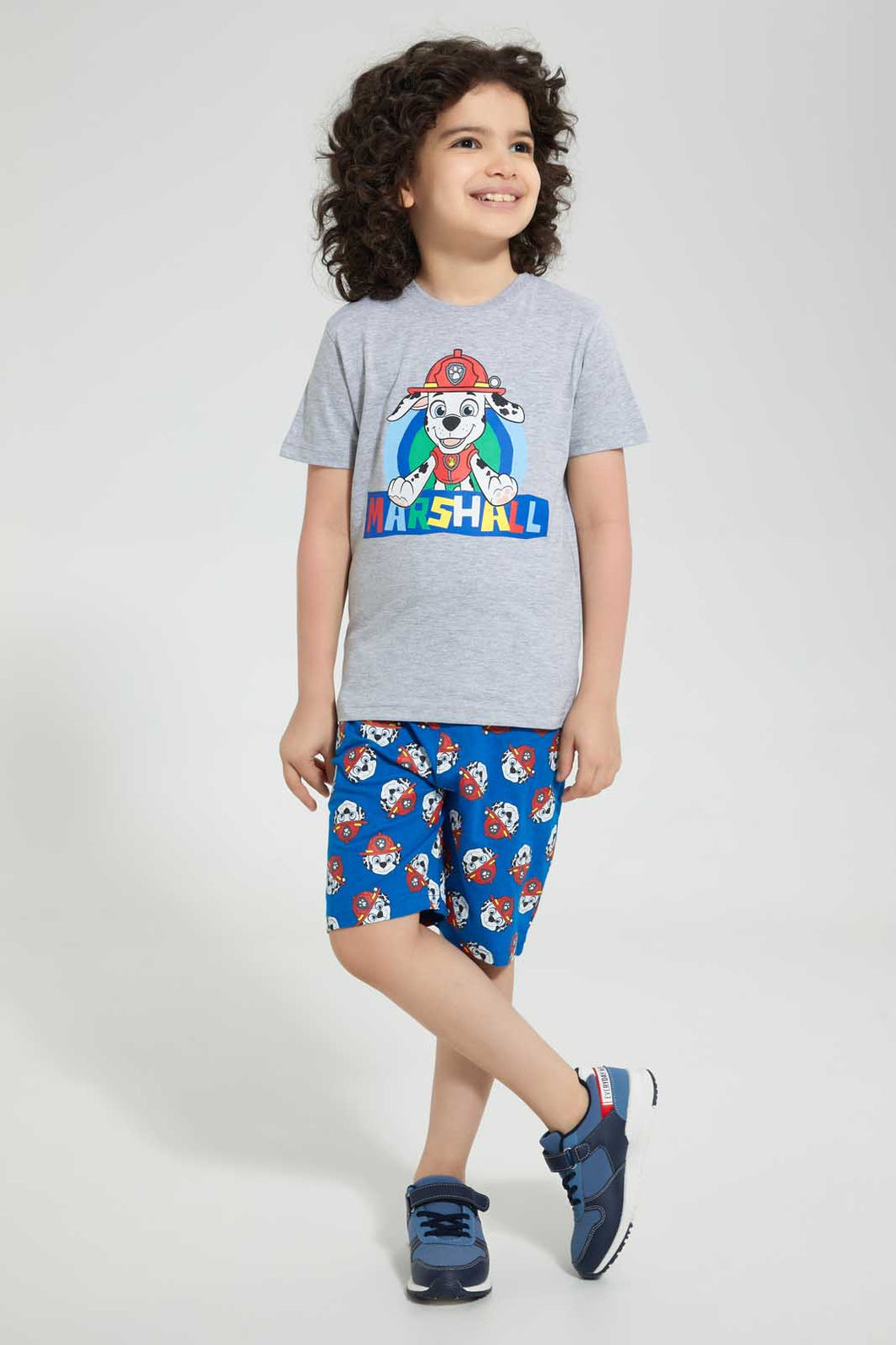 Redtag-Grey-Paw-Patrol-T-Shirt-And-Short-Pyjama-Set-Pyjama-Sets-Boys-2 to 8 Years