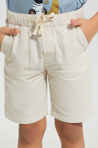 Redtag-Beige-Cotton-Slub-Pullon-Short-Chino-Shorts-Boys-2 to 8 Years