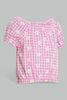 Redtag-Pink-Gingham-Checks-Crop-Top-And-Skirt-Sets-Infant-Girls-3 to 24 Months