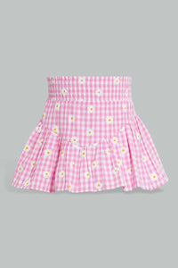 Redtag-Pink-Gingham-Checks-Crop-Top-And-Skirt-Sets-Infant-Girls-3 to 24 Months