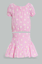 Load image into Gallery viewer, Redtag-Pink-Gingham-Checks-Crop-Top-And-Skirt-Sets-Infant-Girls-3 to 24 Months
