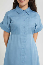 تنزيل الصورة على معرض الصور، Redtag-Blue-Denim-Shirt-Dress-Dresses-Senior-Girls-9 to 14 Years
