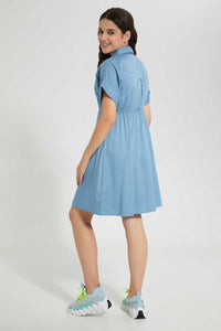 Redtag-Blue-Denim-Shirt-Dress-Dresses-Senior-Girls-9 to 14 Years