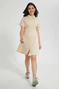 Redtag-Beige-Shirt-Dress-Dresses-Senior-Girls-9 to 14 Years