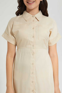 Redtag-Beige-Shirt-Dress-Dresses-Senior-Girls-9 to 14 Years