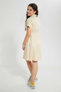 Redtag-Beige-Shirt-Dress-Dresses-Senior-Girls-9 to 14 Years