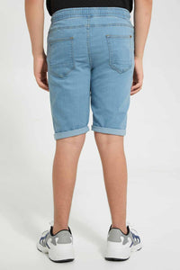 Redtag-Light-Wash-Pull-On-Short-Denim-Shorts-Senior-Boys-9 to 14 Years