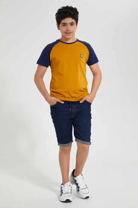 Redtag-Dark-Wash-Pull-On-Short-Denim-Shorts-Senior-Boys-9 to 14 Years