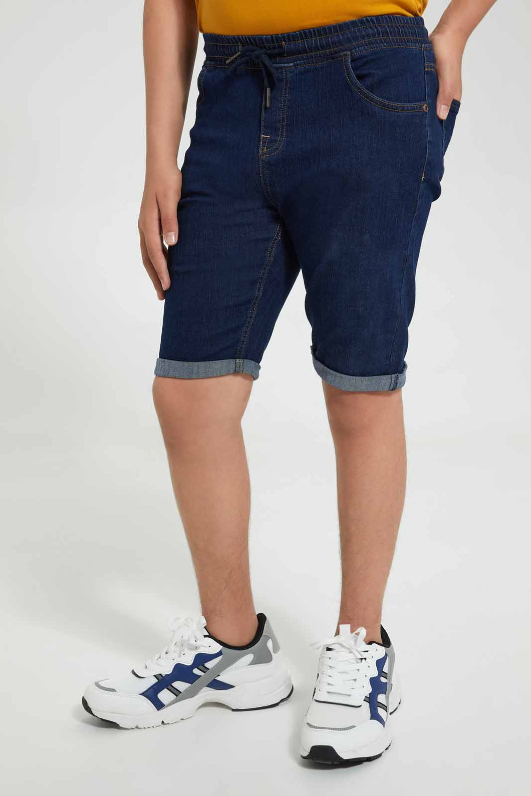 Redtag-Dark-Wash-Pull-On-Short-Denim-Shorts-Senior-Boys-9 to 14 Years