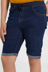 Redtag-Dark-Wash-Pull-On-Short-Denim-Shorts-Senior-Boys-9 to 14 Years