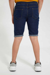 Redtag-Dark-Wash-Pull-On-Short-Denim-Shorts-Senior-Boys-9 to 14 Years