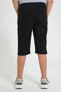 Redtag-Black-Pull-On-Short-Denim-Shorts-Senior-Boys-9 to 14 Years