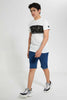 Redtag-Blue-Pull-On-Short-Denim-Shorts-Senior-Boys-9 to 14 Years