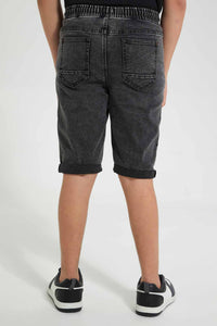 Redtag-Grey-Pull-On-Short-Denim-Shorts-Senior-Boys-9 to 14 Years