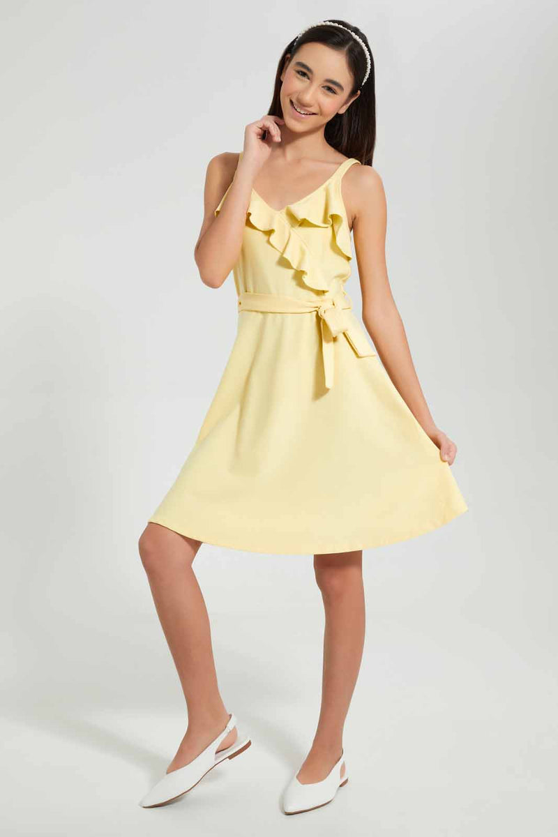 Redtag-Yellow-Ruffled-Front-Skater-Dress-Dresses-Senior-Girls-9 to 14 Years
