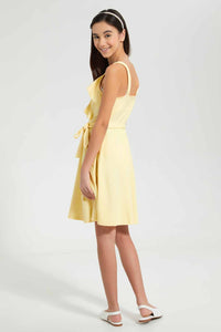 Redtag-Yellow-Ruffled-Front-Skater-Dress-Dresses-Senior-Girls-9 to 14 Years