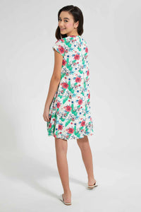 Redtag-White/Tropical-Print-Skater-Knitted-Dress-Category:Dresses,-Colour:Assorted,-Filter:Senior-Girls-(9-to-14-Yrs),-GSR-Dresses,-New-In,-New-In-GSR,-Non-Sale,-S22D,-Section:Kidswear-Senior-Girls-9 to 14 Years