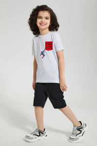 Redtag-Grey-Spiderman-Pocket-T-Shirt-Character-T-Shirts-Boys-2 to 8 Years