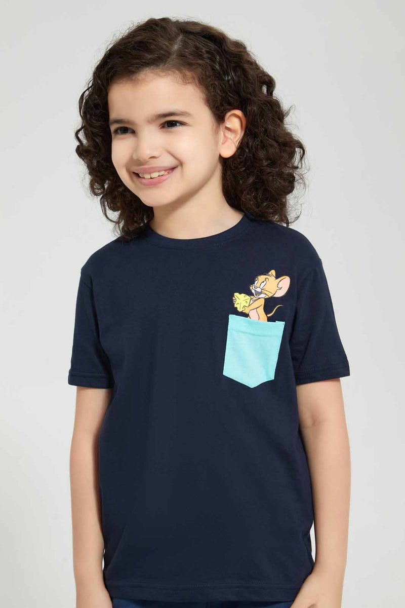 Redtag-Navy-Jerry-Pocket-T-Shirt-Character-T-Shirts-Boys-2 to 8 Years