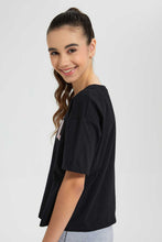 Load image into Gallery viewer, Redtag-Black-High-Density-Print-Boxy-Top-Graphic-Prints-Senior-Girls-9 to 14 Years

